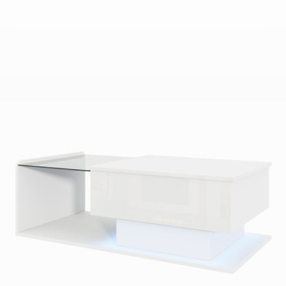 Coffee Table, High-Gloss White, Side Table, Coffee Table With Glass And LED Effect, With Glass Top