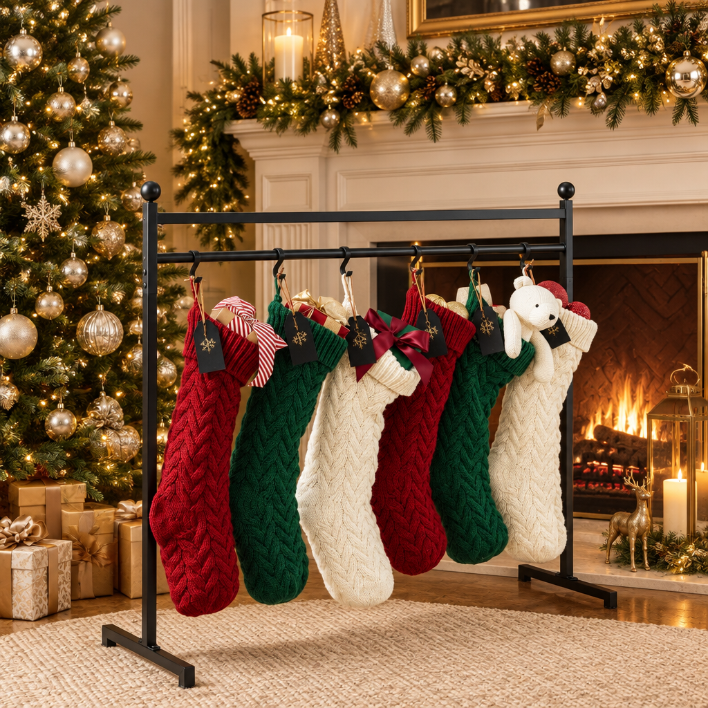 Wrought iron Christmas stocking holder for fireplace