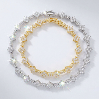 Unisex tennis bracelets set in silver and gold tones with zircon inlay and geometric links (2-piece set)