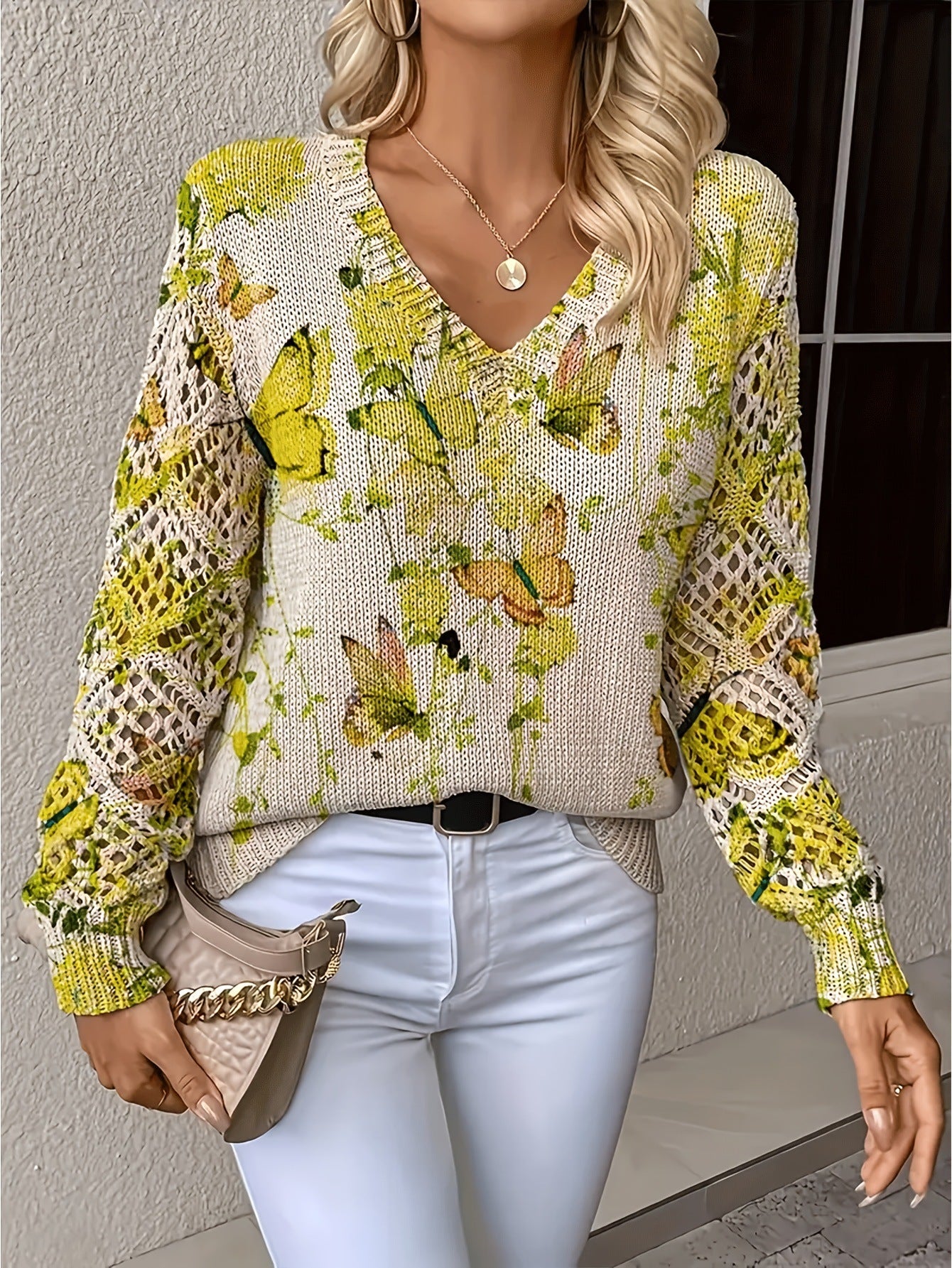 Textured Knit Long Sleeve Pullover For Spring And Autumn Regular Fit