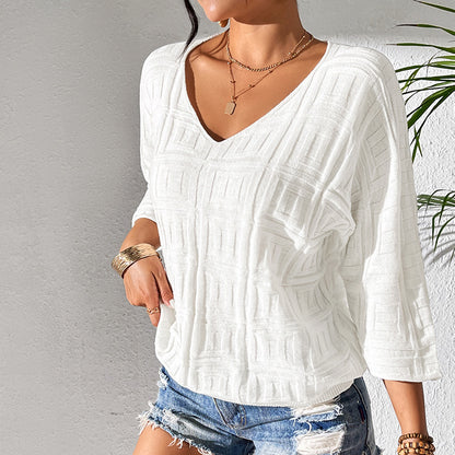 Soft Snug Loose Knit Sweater Top Effortless Geometric Pattern