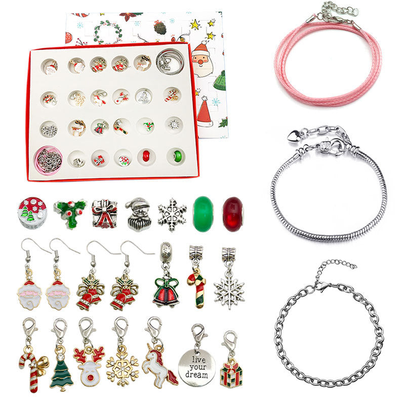 Christmas charm bracelet making kit with beads and festive pendants