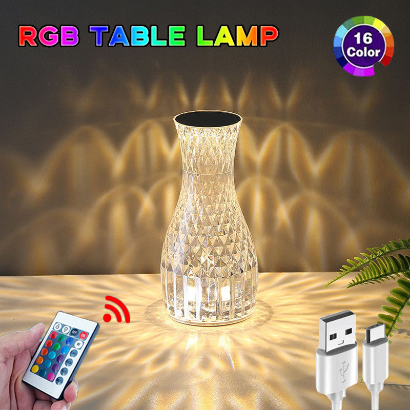Luxe Crystal Vase Lamp USB Charging Romantic Bedside Diamond Table Lamp For Home Christmas Decor LED Lights