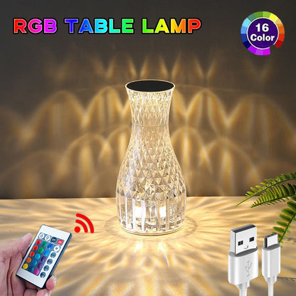 Luxe Crystal Vase Lamp USB Charging Romantic Bedside Diamond Table Lamp For Home Christmas Decor LED Lights
