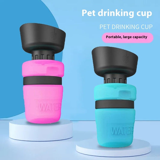 Dog Water Bottle HDPE Foldable with Integrated Silicone Travel Bowl and Leak Proof Top Buckle