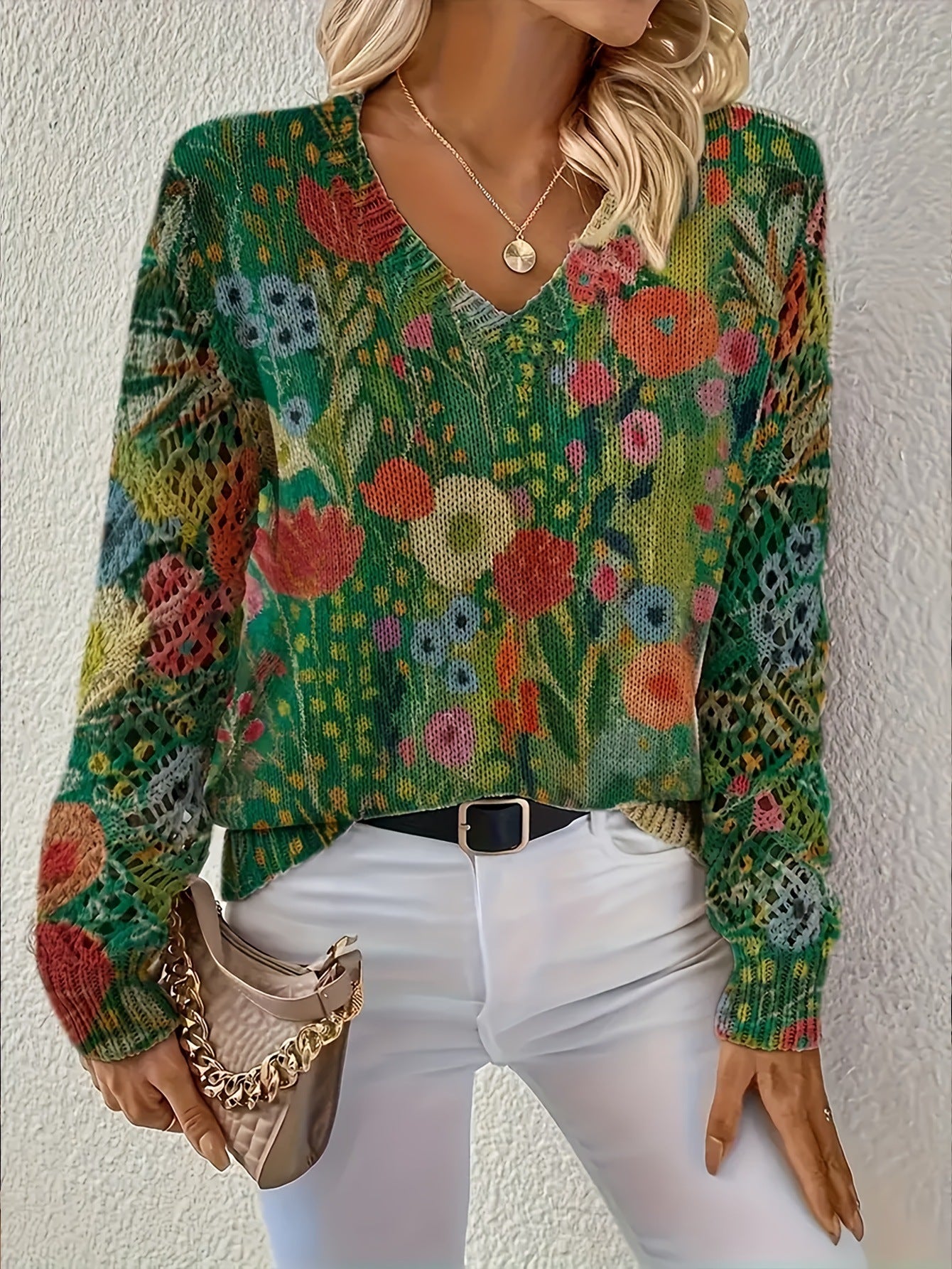 Textured Knit Long Sleeve Pullover For Spring And Autumn Regular Fit