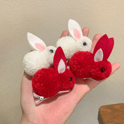 Soft Hair Barrettes for Kids with Bunny Wool Silhouette