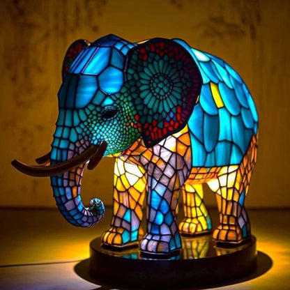 Animal sculpture lamp stained glass elephant bedside night light
