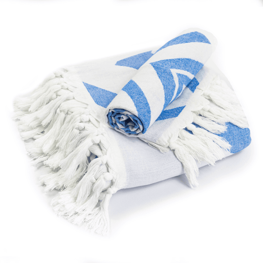 Bath towel set printed with geometric pattern and fringed ends cotton