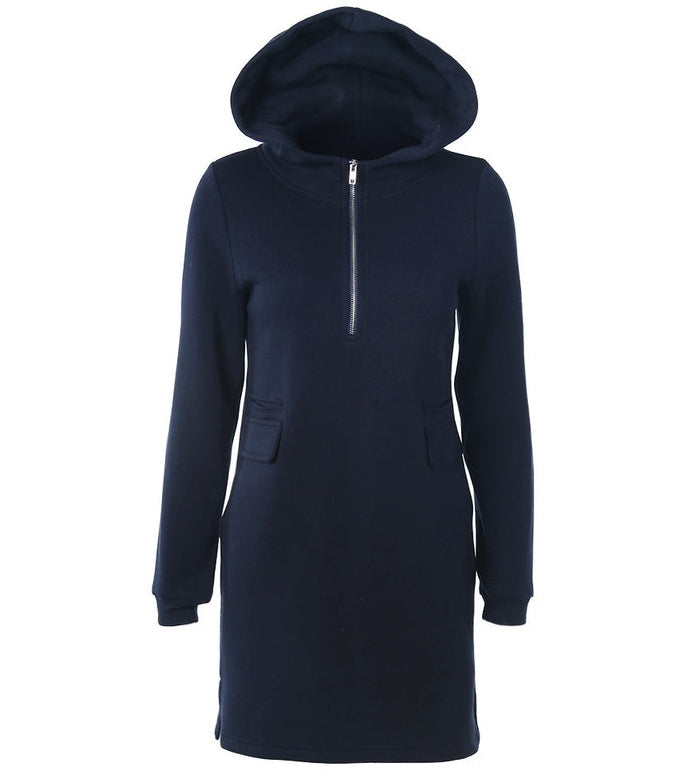 Women's Soft Hooded Zip-Up Sweatshirt Dress with a Slim-Fit Silhouette
