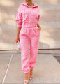 Plaid Cozy Hooded Zip Up Sweatshirt and Jogger Set with Tweed Texture