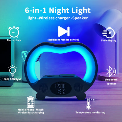 2026 New 6 In 1 Smart Remote Control Bluetooth-compatible Ambience Intelligent LED Table Lamp Multi-function Wireless Charger Night Light Bluetooth-compatible Speaker