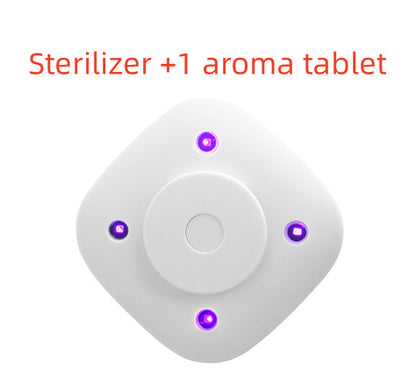 White square LED home decor device with four purple UV sterilization lights for bathroom night lighting.