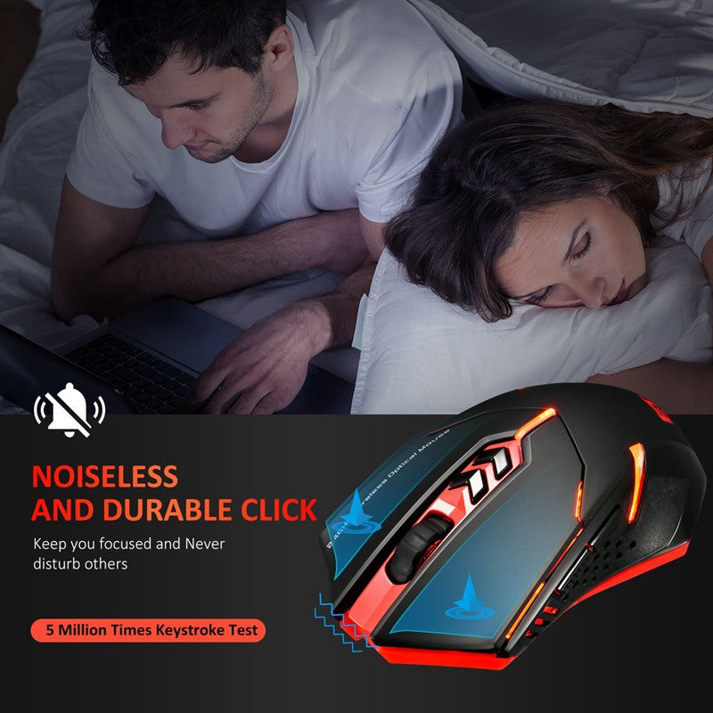 Silent Wireless Mouse for Quiet Office Work with Energy Saving LED