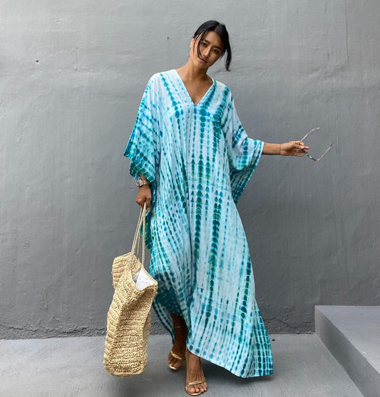 Women's Cotton Beach Cover-Up Robe Dress with Wrap Closure and Pockets