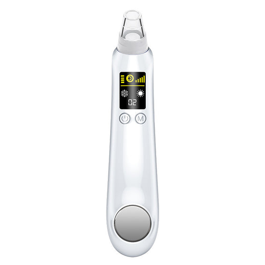 White electric blackhead remover with digital display screen and clear suction nozzle tip.