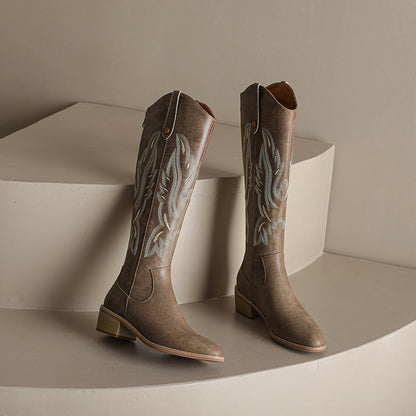 Retro Chunky Heel Embroidery Western Cowboy Boots for Women - Vintage Style Statement Boots