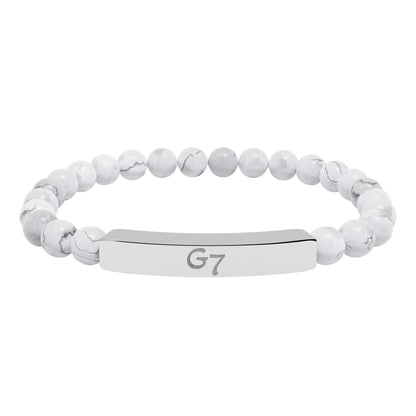 Unisex Engraved G7 Group Natural Stone Bar Bracelet -Wealth Good Fortune, Health, Love, Success and Happiness!