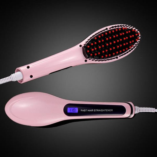 Hair straightening paddle brush with digital display and ceramic thermal sensors