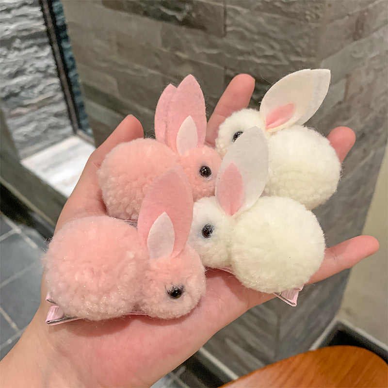 Soft Hair Barrettes for Kids with Bunny Wool Silhouette