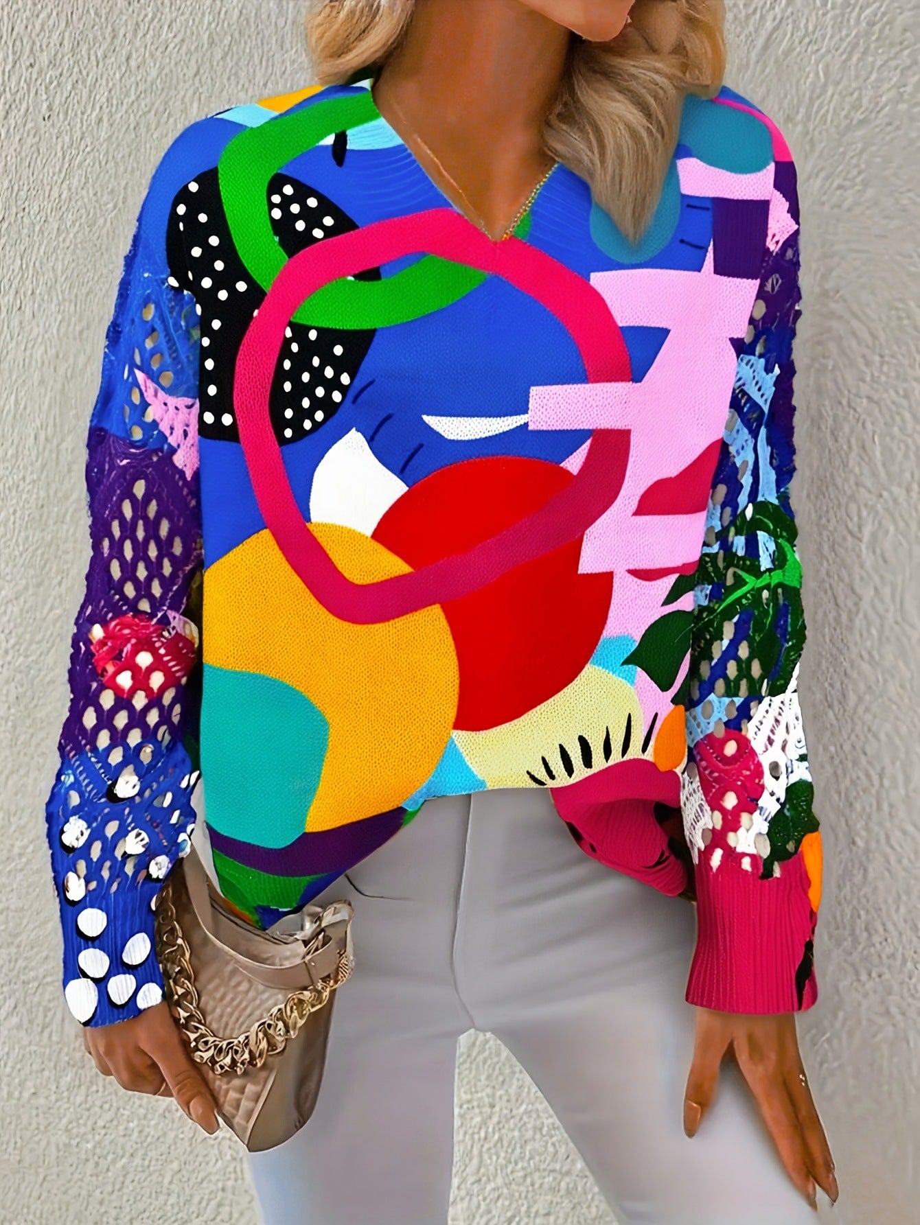 Textured Knit Long Sleeve Pullover For Spring And Autumn Regular Fit