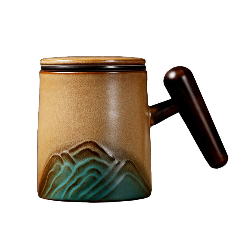 Compact Porcelain Tea Cup 260ml with Built-In Separator for Office Use