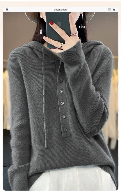 Ladies Hooded Knitted Loose Lazy Wool Coat