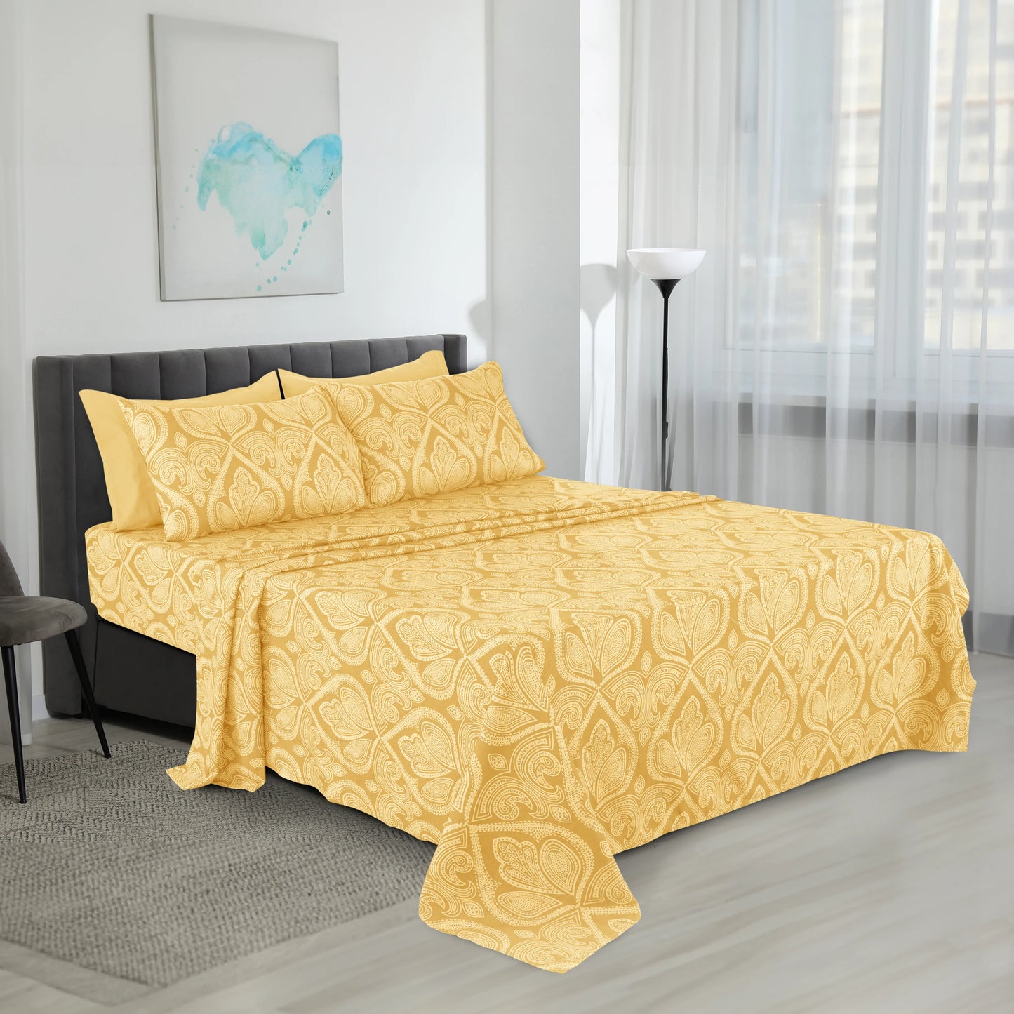 Wrinkle-Free Sheet Set With Paisley Print Microfiber Deep Pocket
