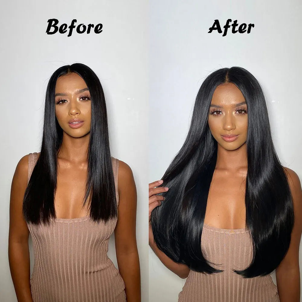 Heat-Resistant Clip-In Hair Extensions Five Clips for Dark Hair