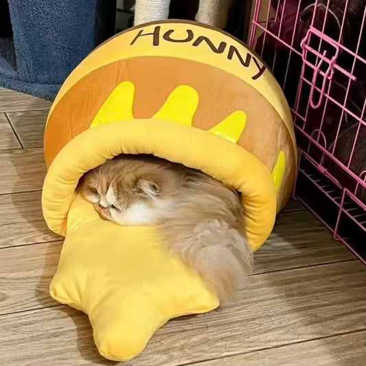 Cozy Pet Bed - Soft Warm Cartoon Cat Dog Nest for Autumn Winter Comfort