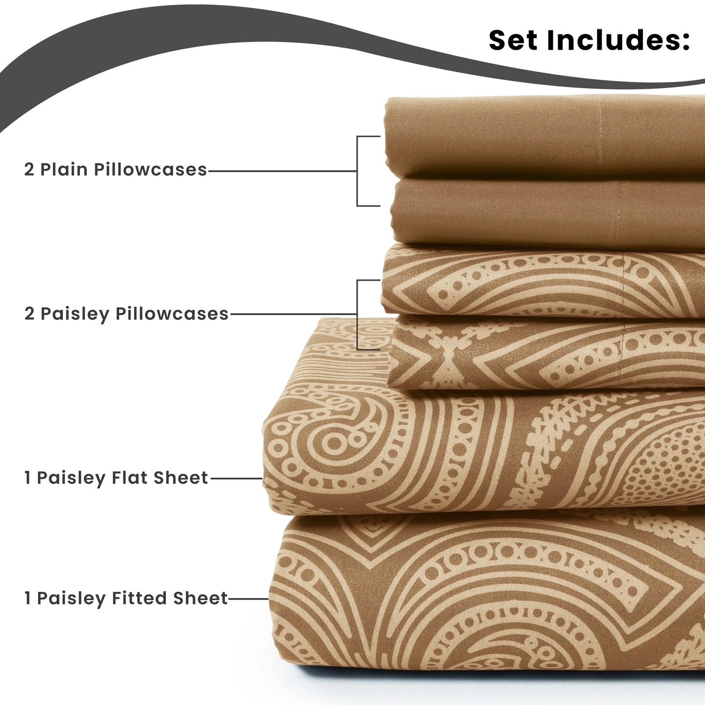 Wrinkle-Free Sheet Set With Paisley Print Microfiber Deep Pocket