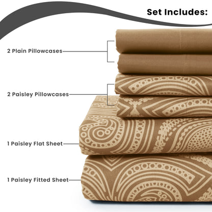 Wrinkle-Free Sheet Set With Paisley Print Microfiber Deep Pocket