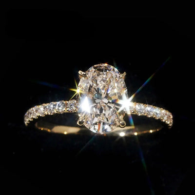 Oval Moissanite Ring with White Gold Plated Sterling Silver Band