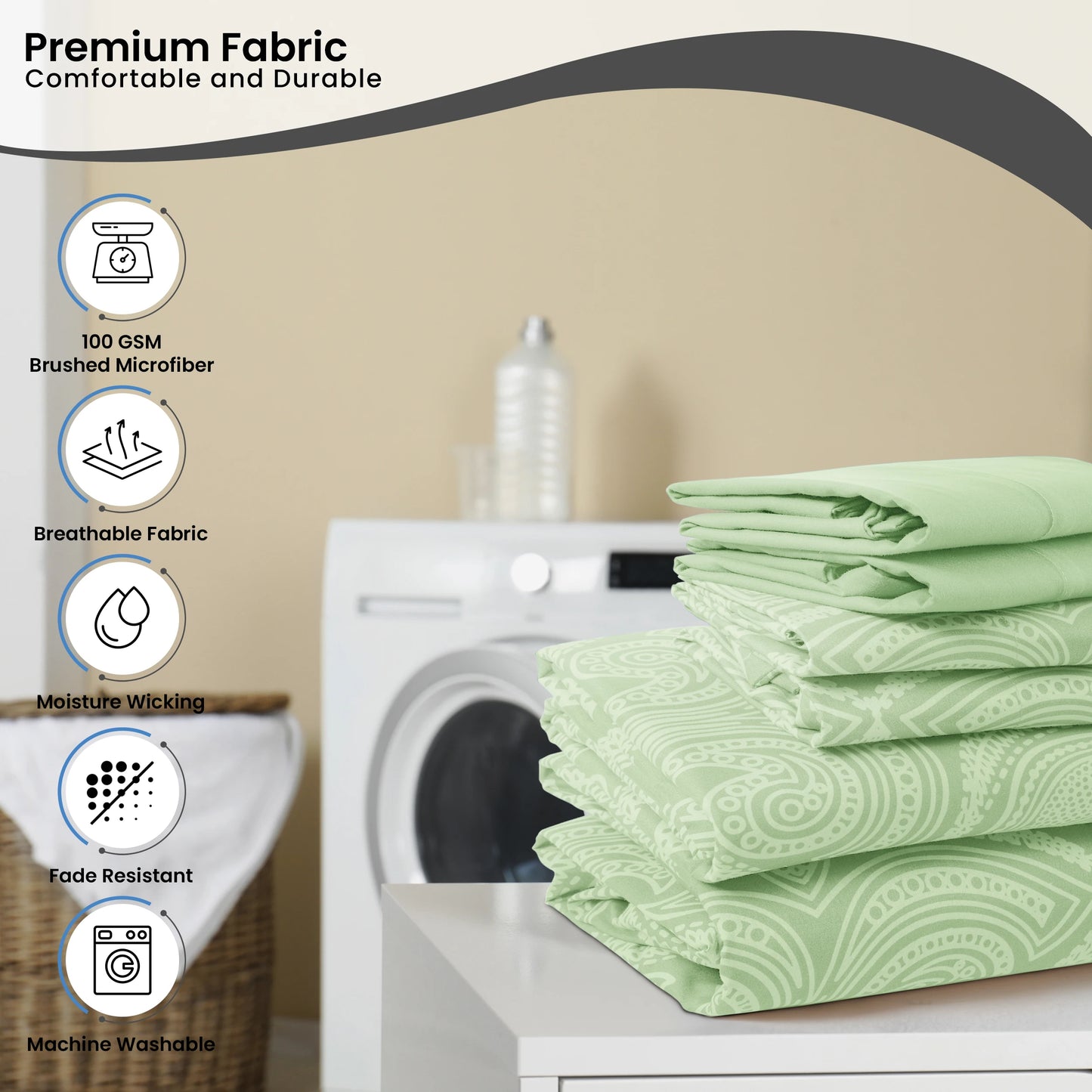 Wrinkle-Free Sheet Set With Paisley Print Microfiber Deep Pocket