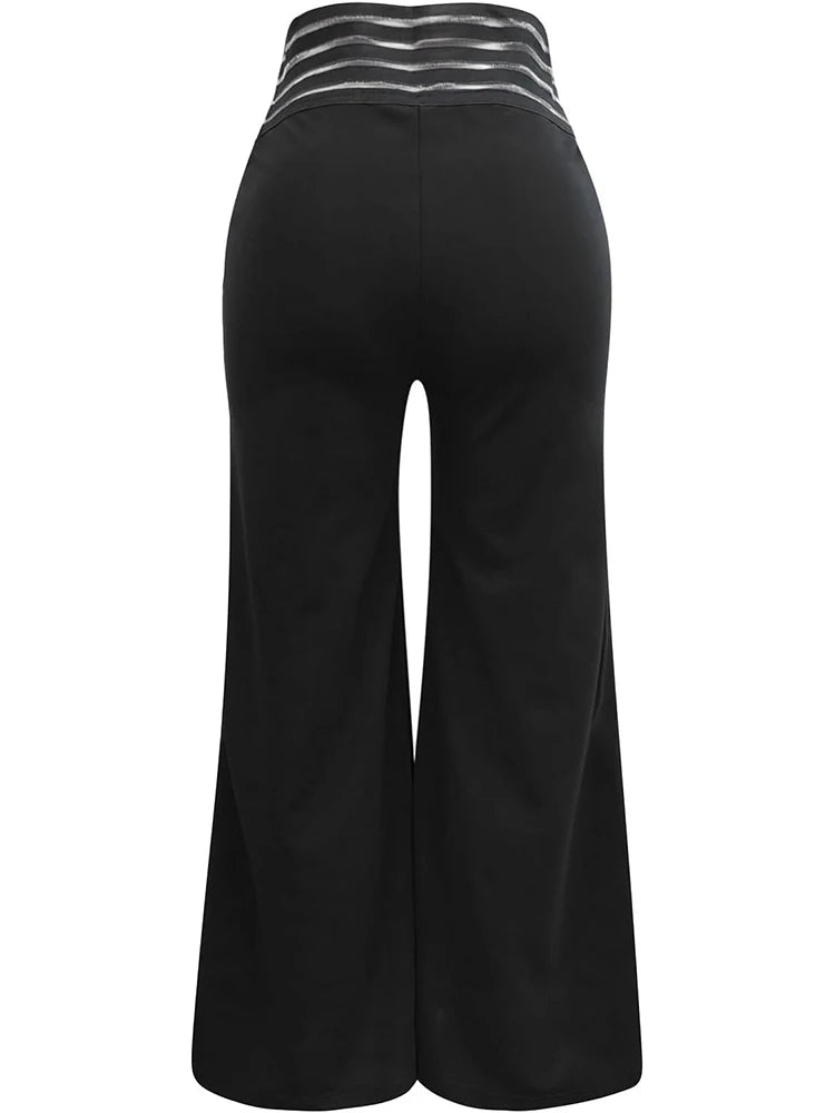 High-Waist Flared Pants with Sheer Mesh Patch for Office Wear
