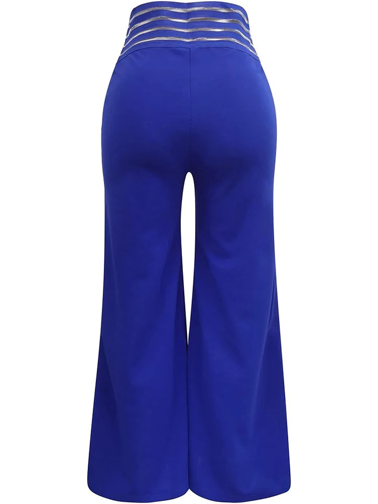 High-Waist Flared Pants with Sheer Mesh Patch for Office Wear