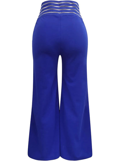 High-Waist Flared Pants with Sheer Mesh Patch for Office Wear