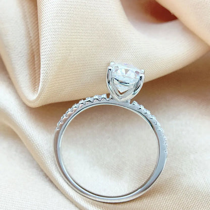 Oval Moissanite Ring with White Gold Plated Sterling Silver Band