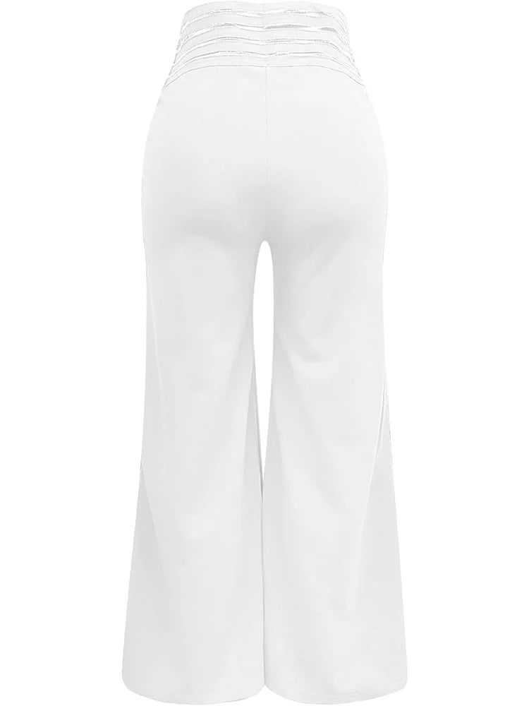 High-Waist Flared Pants with Sheer Mesh Patch for Office Wear