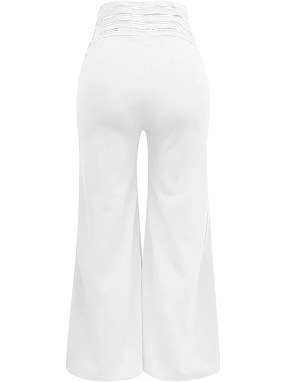 High-Waist Flared Pants with Sheer Mesh Patch for Office Wear