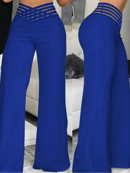 High-Waist Flared Pants with Sheer Mesh Patch for Office Wear
