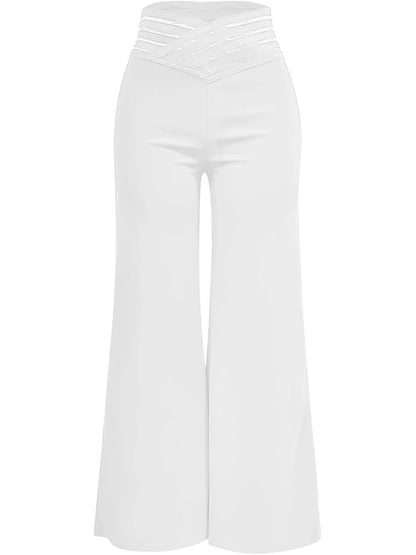 High-Waist Flared Pants with Sheer Mesh Patch for Office Wear
