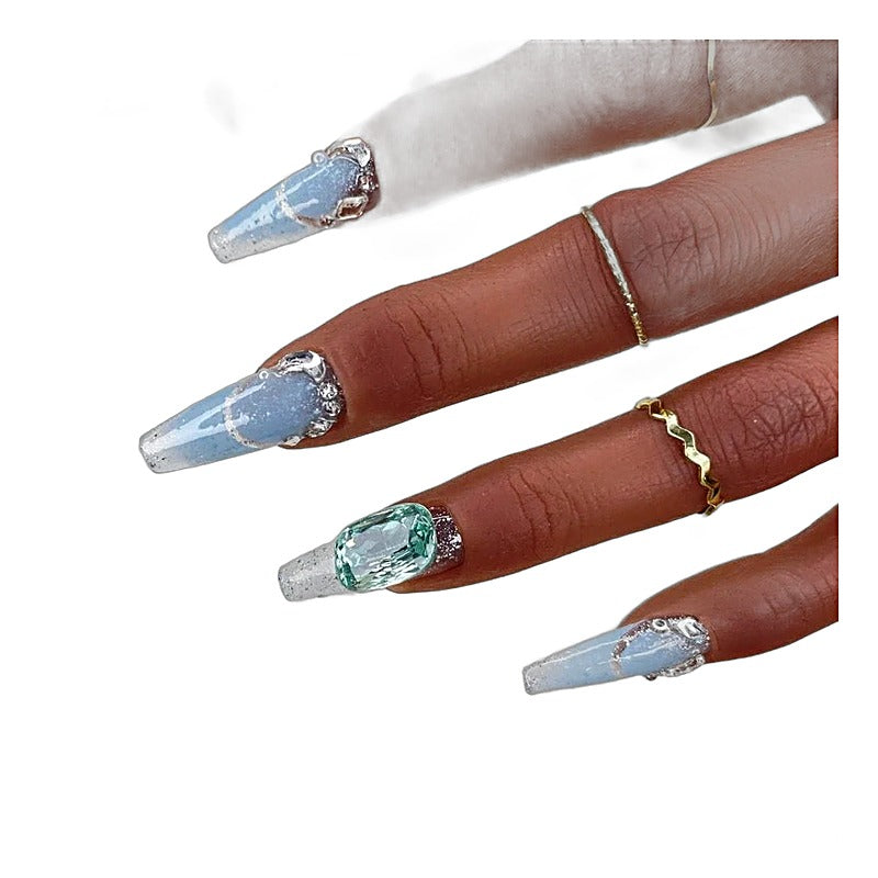Sculpted crystal-embellished press-on nail set