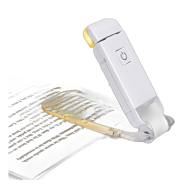Book light rechargeable clip on reading light attached to open book page