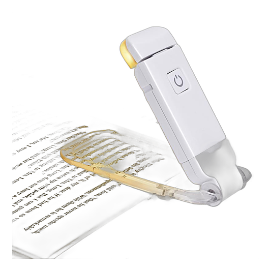Book light rechargeable clip on reading light attached to open book page