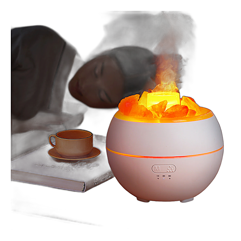 Home decor ultrasonic humidifier with salt stone and flame mist effect
