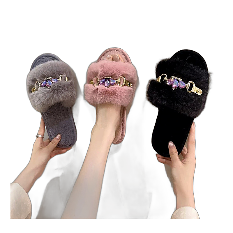 Women's Crystal-Embellished Anti-Slip Slippers, product photo on a white background.