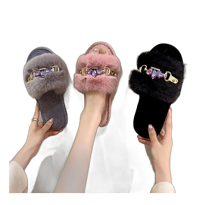 Women's Crystal-Embellished Anti-Slip Slippers, product photo on a white background.