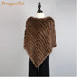 Knitted Fur Poncho Vest Fashion Wrap Coat Shawl Coat