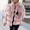 Luxe Women Custom Winter Eco Recycle Sustainable Artificial Faux Mink Fox Fur Stand Collar European Style Coat With Fur